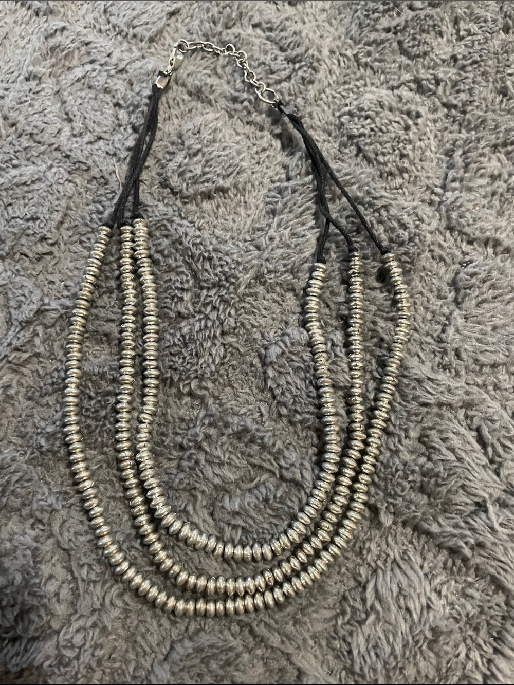Layered Silver Bead Statement Necklace - Navajo Pearls